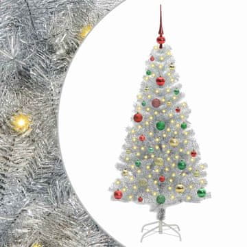 Vidaxl Božično drevo med 150 LED z stojalom srebrna 150 cm PET
