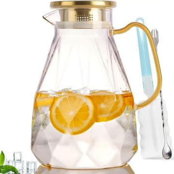 HOME & MARKER® Stekleni vrč 2,2 L z nerjavečim pokrovom, toplotno odporen borosilikat, eleganten diamantni vzorec | DIAPOUR