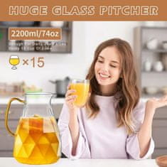 HOME & MARKER® Stekleni vrč 2,2 L z nerjavečim pokrovom, toplotno odporen borosilikat, eleganten diamantni vzorec | DIAPOUR