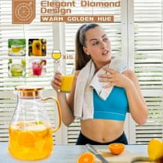 HOME & MARKER® Stekleni vrč 2,2 L z nerjavečim pokrovom, toplotno odporen borosilikat, eleganten diamantni vzorec | DIAPOUR