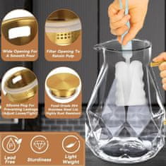 HOME & MARKER® Stekleni vrč 2,2 L z nerjavečim pokrovom, toplotno odporen borosilikat, eleganten diamantni vzorec | DIAPOUR