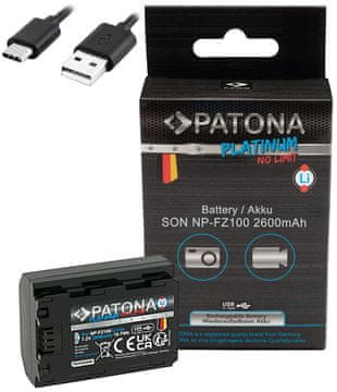 PATONA Baterija za fotoaparat Sony NP-FZ100 2600mAh Li-Ion Platinum USB-C polnjenje