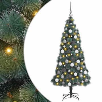 Vidaxl Umjetno osvetljeno božično drevo s setom kroglic Zelena 240 cm
