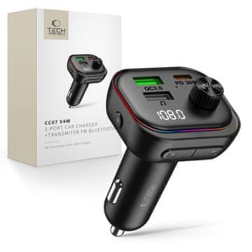 Tech-protect CC07 FM Bluetooth Transmitter avtomobilski polnilnik 2x USB / USB-C 54W, črn