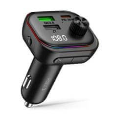 Tech-protect CC07 FM Bluetooth Transmitter avtomobilski polnilnik 2x USB / USB-C 54W, črn