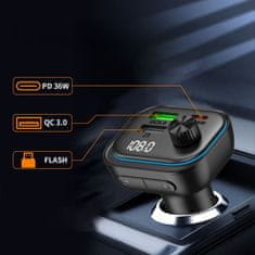 Tech-protect CC07 FM Bluetooth Transmitter avtomobilski polnilnik 2x USB / USB-C 54W, črn
