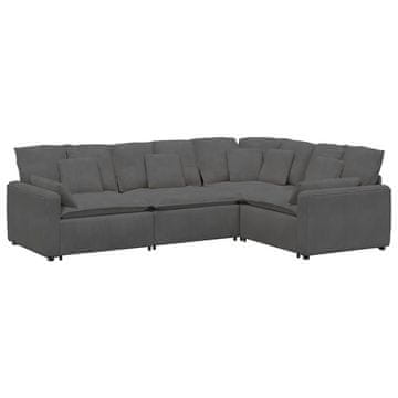 Vidaxl Modularni kavč z blazinami, žametno blago, temno siv