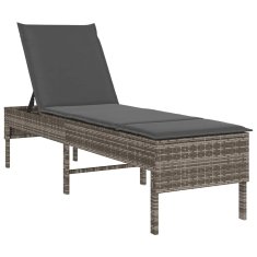 Vidaxl Ležalnik z blazino siv 55x200x44 cm poli ratan