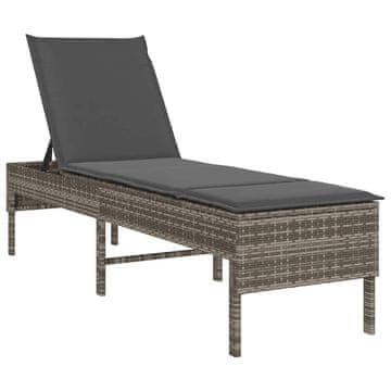 Vidaxl Ležalnik z blazino siv 55x200x44 cm poli ratan