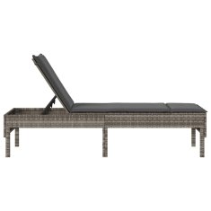 Vidaxl Ležalnik z blazino siv 55x200x44 cm poli ratan