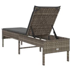 Vidaxl Ležalnik z blazino siv 55x200x44 cm poli ratan