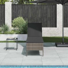 Vidaxl Ležalnik z blazino siv 55x200x44 cm poli ratan