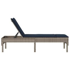 Vidaxl Ležalnik z blazino siv 55x200x44 cm poli ratan