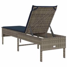 Vidaxl Ležalnik z blazino siv 55x200x44 cm poli ratan