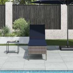 Vidaxl Ležalnik z blazino siv 55x200x44 cm poli ratan