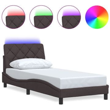 Vidaxl Posteljni okvir z LED osvetlitvijo brez vzmetnice temno rjav 90x190 cm blago