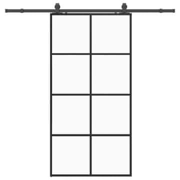 Vidaxl Drsna vrata s kompletom strojne opreme črna 102,5x205 cm ESG steklo
