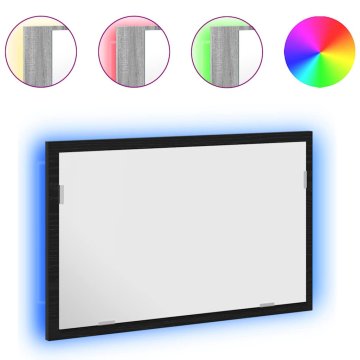 Vidaxl Kopalniško ogledalo z LED lučkami črno hrastovo 60x8,5x37 cm