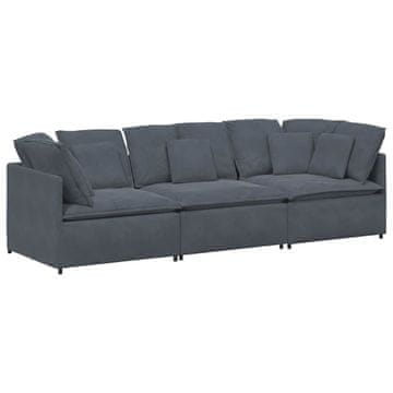 Vidaxl Modularni kavč z blazinami žamet temno siv