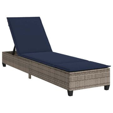 Vidaxl Ležalnik z blazinami siv 55x200x25,5 cm poli ratan