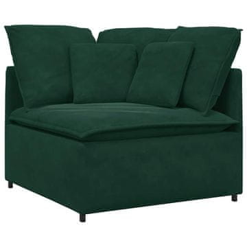 Vidaxl Modularni kotni kavč z blazinami temno zelen 100 cm