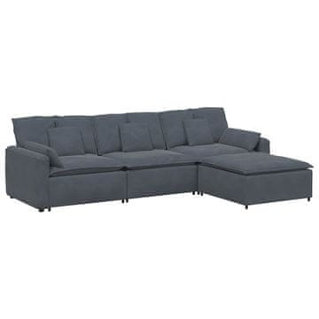 Vidaxl Modularni kavč s taburejem in blazinami temno siv
