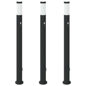 Vidaxl Stebričke s senzorjem in vtičnico 3 kosi 110 cm nerjaveče jeklo IP44