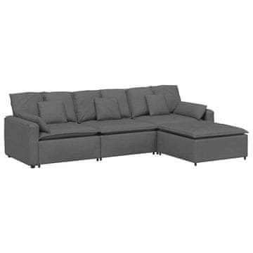 Vidaxl Modularni kavč s taburejem in blazinami temno siv