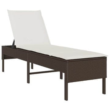 Vidaxl Ležalnik z blazino rjav 55x200x44 cm poli ratan