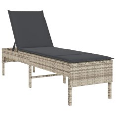 Vidaxl Ležalnik z blazino svetlo siv 55x200x44 cm poli ratan