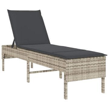 Vidaxl Ležalnik z blazino svetlo siv 55x200x44 cm poli ratan