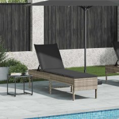 Vidaxl Ležalnik z blazino svetlo siv 55x200x44 cm poli ratan