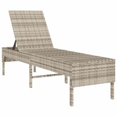Vidaxl Ležalnik z blazino svetlo siv 55x200x44 cm poli ratan