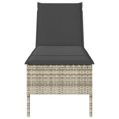 Vidaxl Ležalnik z blazino svetlo siv 55x200x44 cm poli ratan