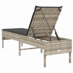 Vidaxl Ležalnik z blazino svetlo siv 55x200x44 cm poli ratan