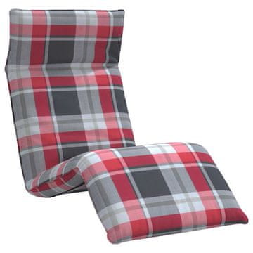 Vidaxl Zložljiv ležalnik rdeč karo vzorec 175x54x8,5 cm oksfordsko blago