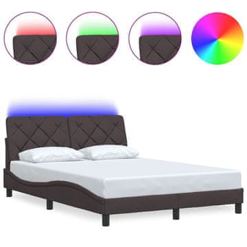 Vidaxl Posteljni okvir z LED osvetlitvijo brez vzmetnice temno rjav 140x190 cm blago