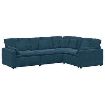 Vidaxl Modularni kavč z blazinami žametno moder