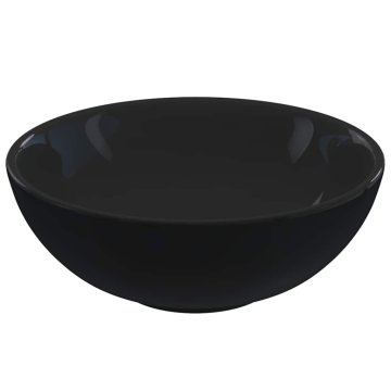 Vidaxl Umivalnik sijajno črn Ø28x10 cm keramičen
