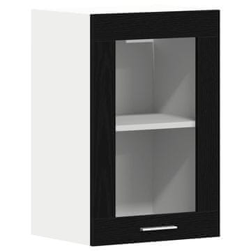 Vidaxl Viseča steklena omarica črn hrast 40x31x60 cm inženirski les