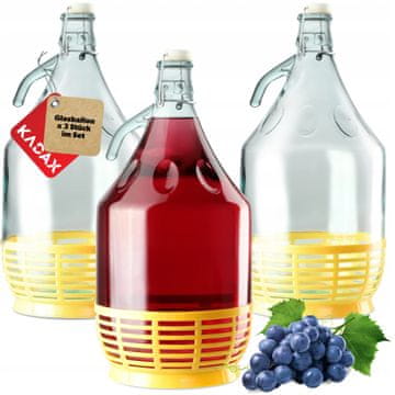 KADAX Demižon za vino 5L v košari s ključavnico, 3 kosi