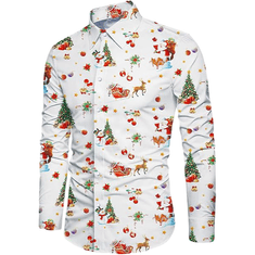 Nikcorp Moška božična srajca Belovecol 3D potisk slim fit klasičen ovratnik lapel button-down dolgi rokav hitro sušeča tkanina bela L