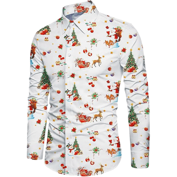 Nikcorp Moška praznična srajca z dolgim rokavom 3D potisk Slim fit večbarvna, hitro sušeča lahka zračna tkanina poliesterspandex, klasični lapel ovratnik, zapenjanje z gumbi, bela XXL