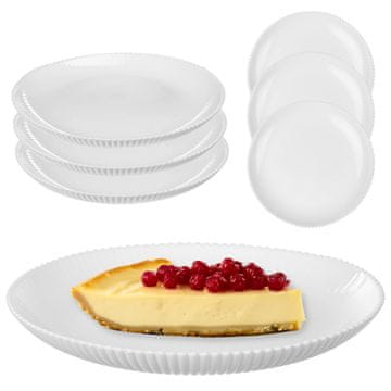 KADAX 3x Sladični krožnik 19 cm - Opalno steklo, elegantna rebrasta površina