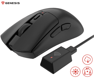 Genesis Zircon 880 Pro brezžična gaming miška, USB 2.4GHz, Bluetooth, USB tip C, črna