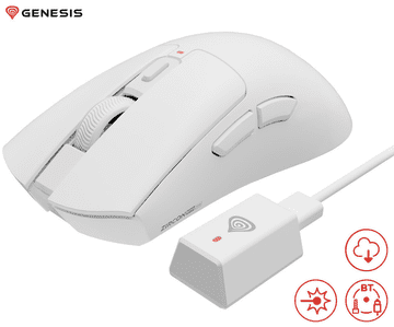 Genesis Zircon 880 Pro brezžična gaming miška, USB 2.4GHz, Bluetooth, USB tip C, bela