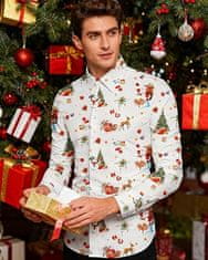 Nikcorp Moška božična srajca Belovecol 3D potisk slim fit klasičen ovratnik lapel button-down dolgi rokav hitro sušeča tkanina bela L