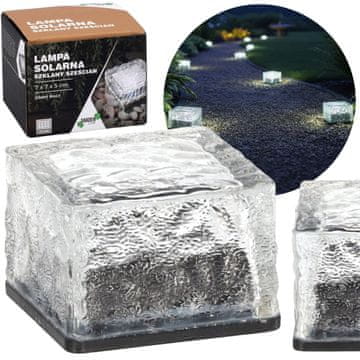 GARDEN LINE Sončna LED-lučka, stekleni kockast element, vrtna kockica, hladno belo svetlobo