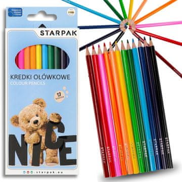 STARPAK Medvedek, barvice za otroke, lesene šolske barvice, komplet 12 barv
