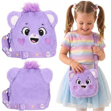 STARPAK Care Bears Plišasta torbica z zadrgo za deklice, majhna torbica s trakom, vijolična 15x15x4cm